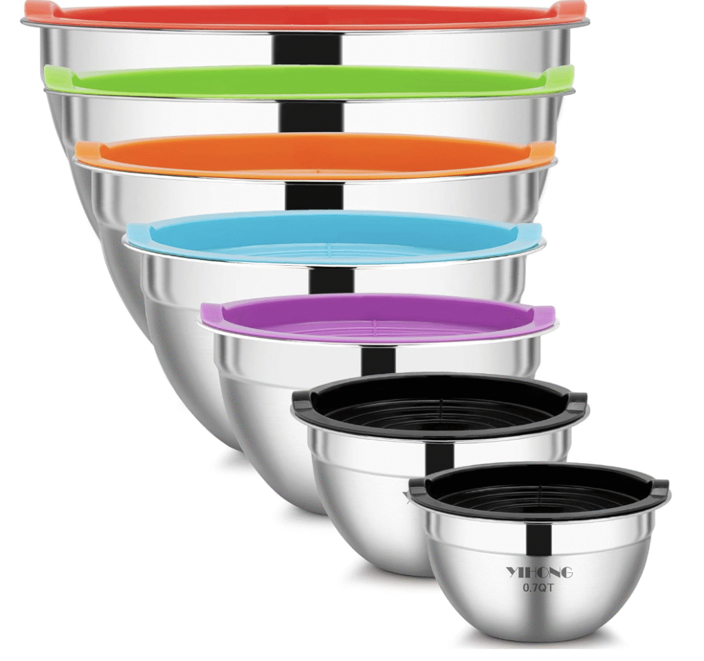 7 Piece Metal Mixing Bowls with Lids for Kitchen, Stainless Steel Set