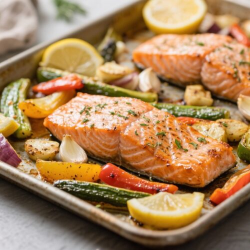 Pan Lemon Garlic Salmon with Vegetables