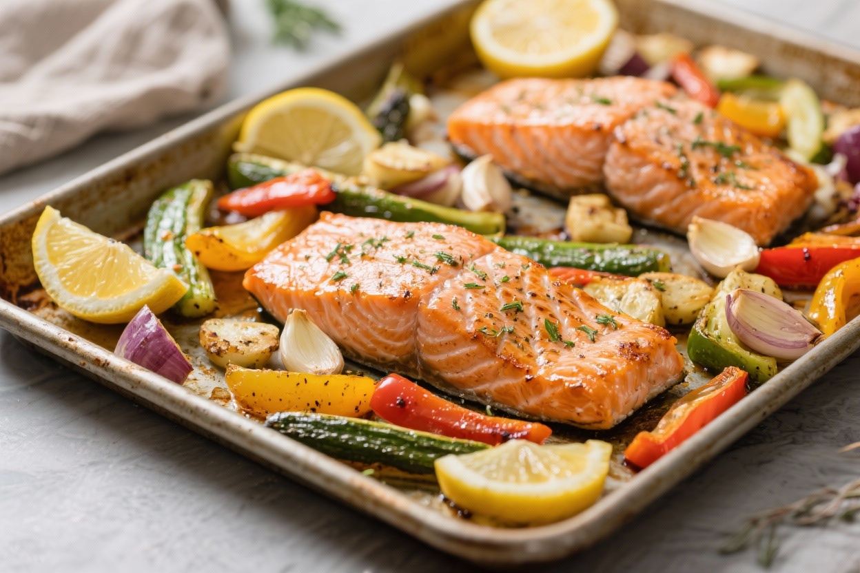 Pan Lemon Garlic Salmon with Vegetables