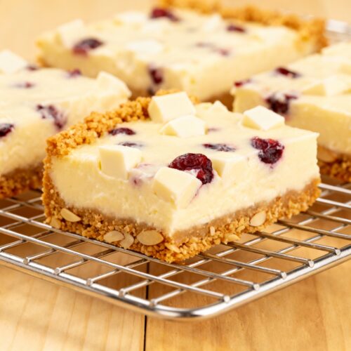 White Chocolate Cranberry Cheesecake Bars with Almond Crust-1