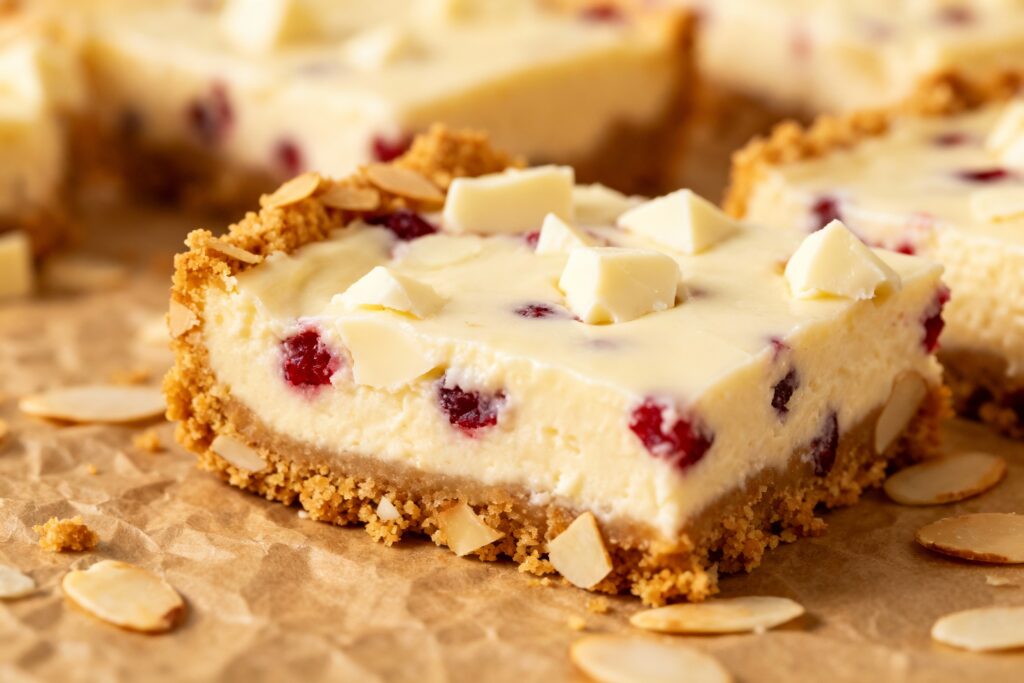 White Chocolate Cranberry Cheesecake Bars with Almond Crust-1