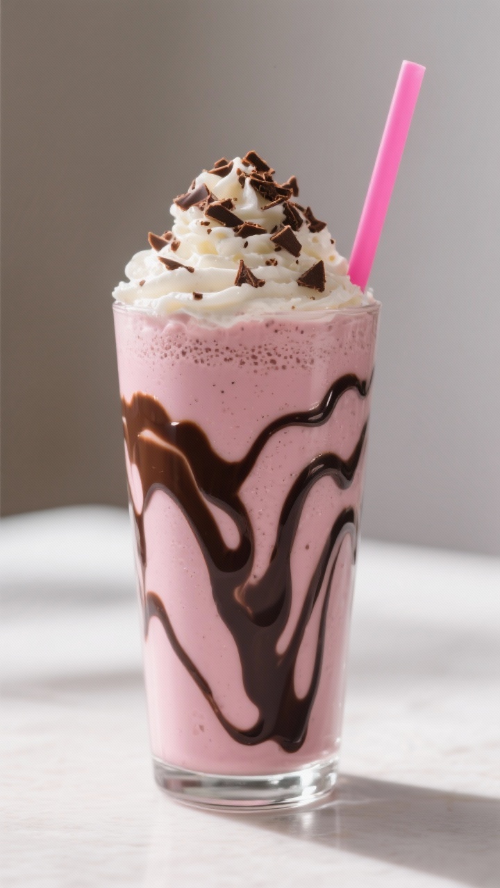 Final dish presentation: Restaurant-quality hero shot of a thick, ultra-creamy milkshake styled as t