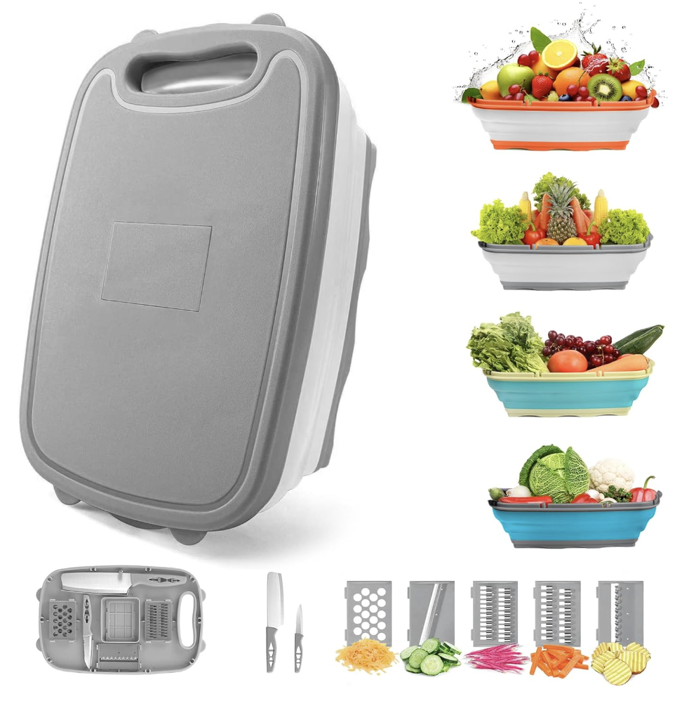 Gintan Camping Cutting Board, 9-in-1 Collapsible Chopping Board with Colander