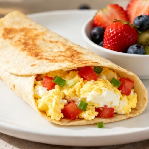 Egg White Breakfast Burrito With Fruit on Side