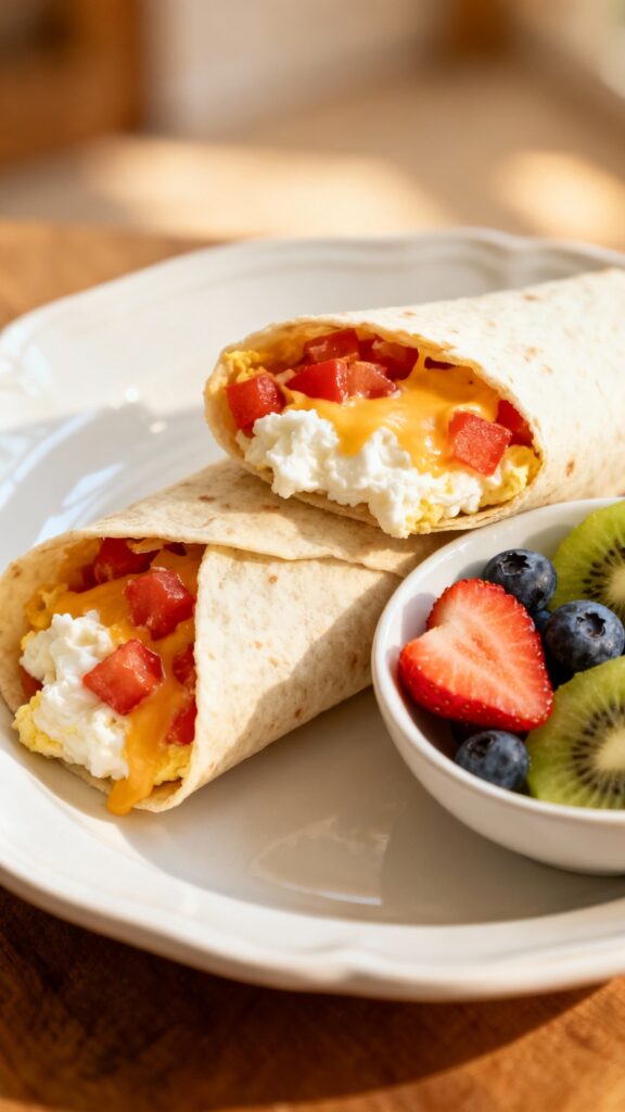 Egg White Breakfast Burrito With Fruit on Sides